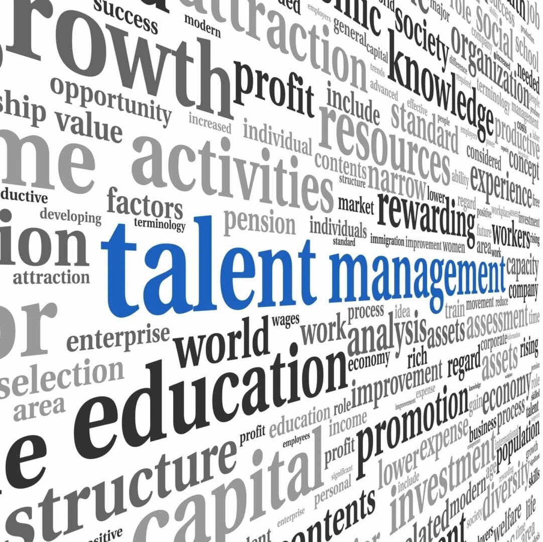 A word cloud of talent management related words.